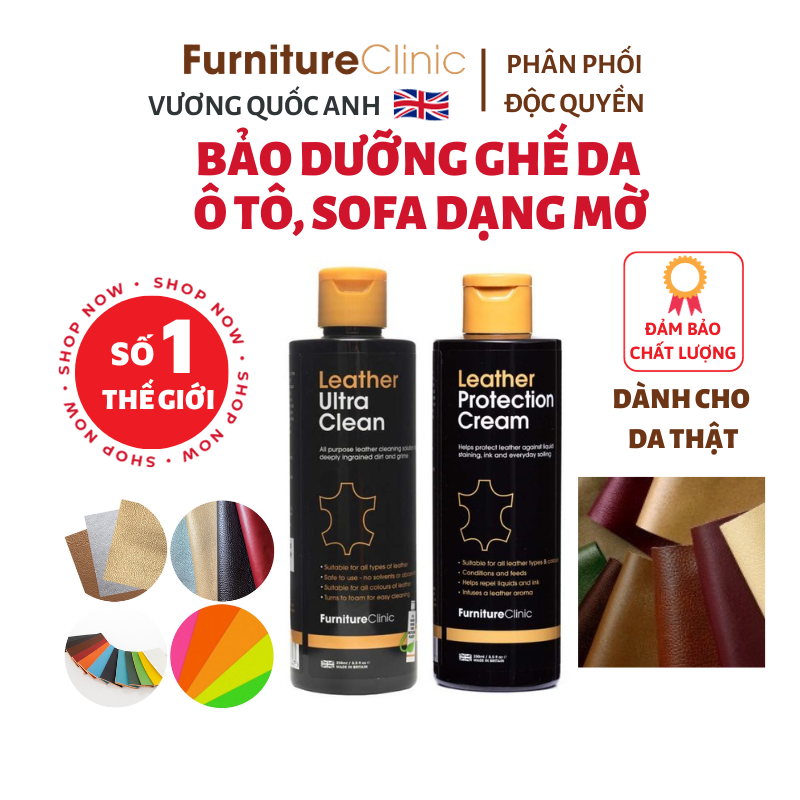 Bộ vệ sinh và bảo dưỡng ghế ô tô Leather Care kit UK 250ml.