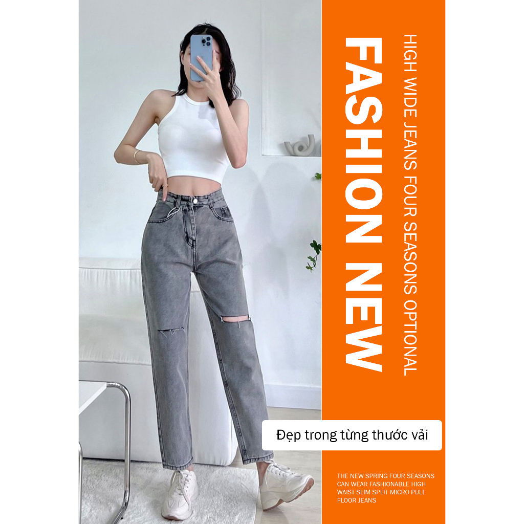 Quần jeans nữ baggy cạp cao GUGUNO