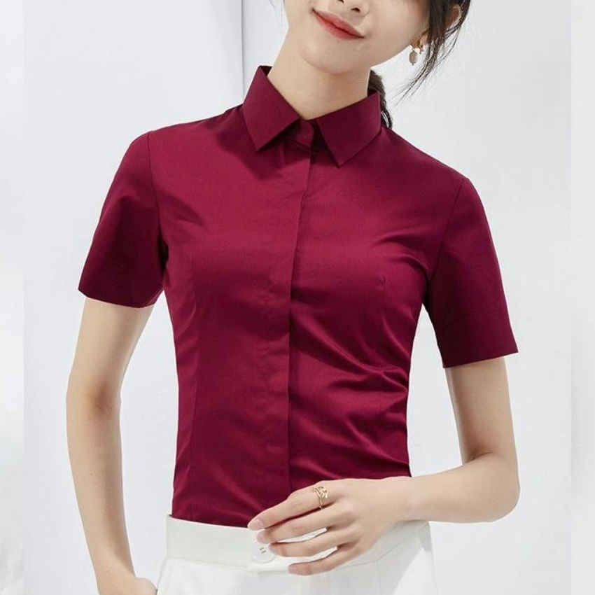 Áo sơ mi nữ ngắn tay công sở kiểu đẹp Hàn Quốc thời trang PONIVALAZA cao cấp Mẫu F1021 chất vải mềm mịn thấm hút mồ hôi tốt