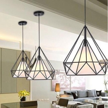 [HCM]Đèn thả: Đèn trang trí lồng sắt hình kim cương