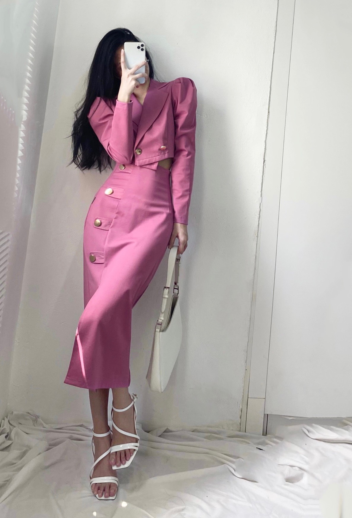 CATI Set váy+ áo crotop cổ vest (2177)