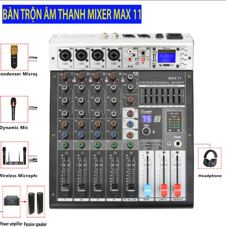 [GIẢM SỐC] Mixer Max 11,Mixer Karaoke Gia Đình,Bàn Mixer Giá Rẻ Mixer