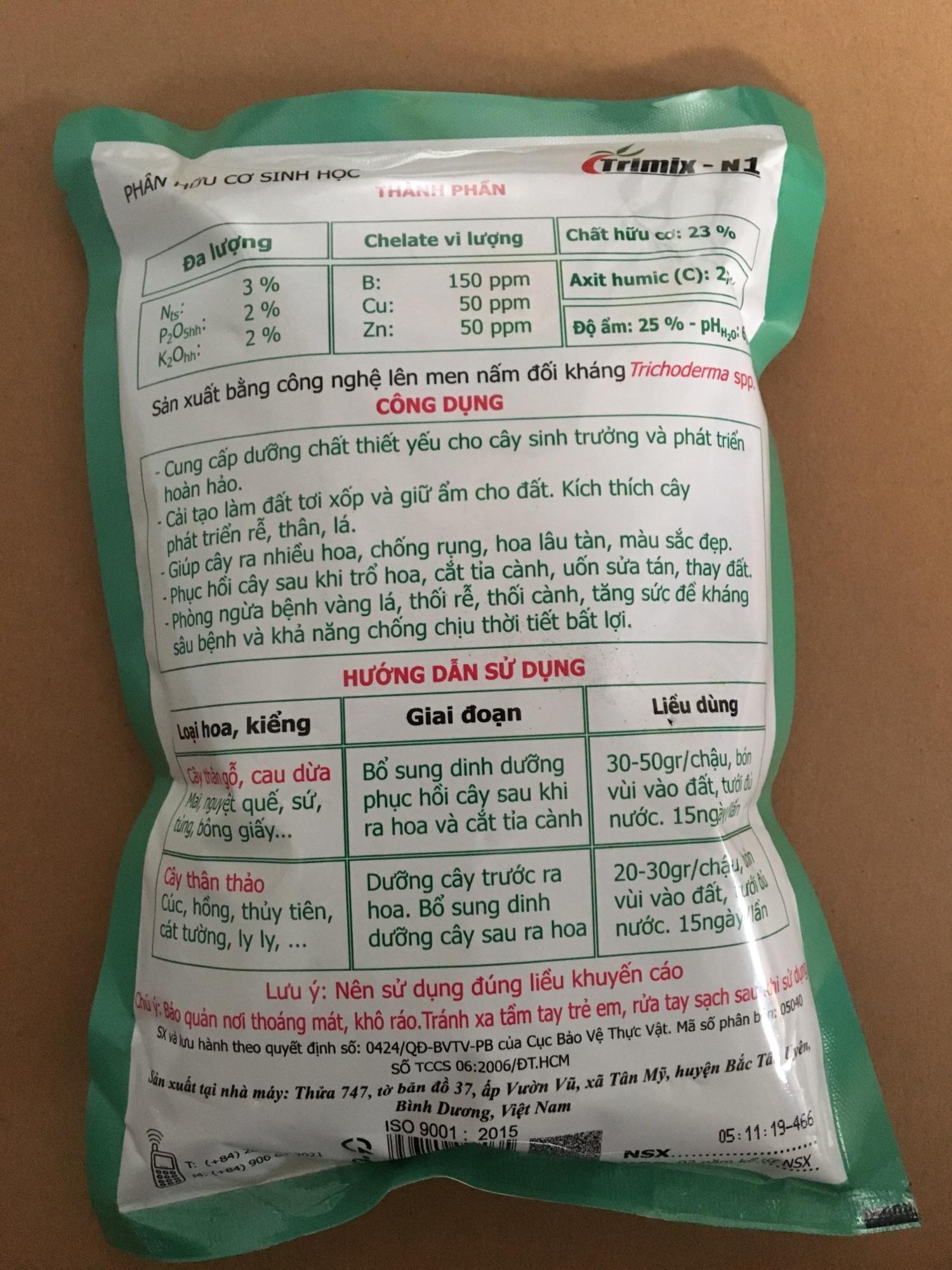 Phân hữu cơ sinh học Trimix  N1 túi 700 gram