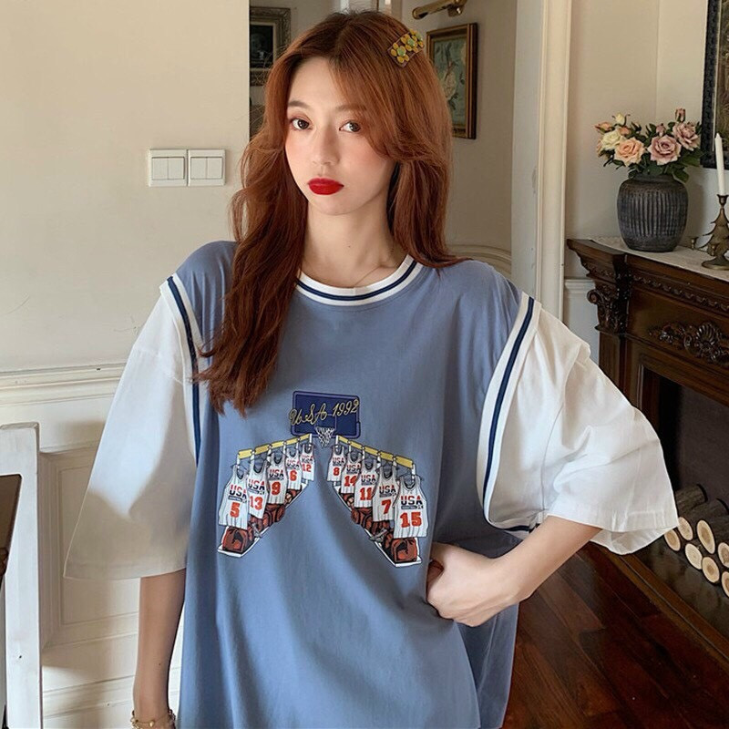 Áo thun form rộng Unisex tay lỡ In giá treo đồ phối 2 màu dễ thương TTML0032