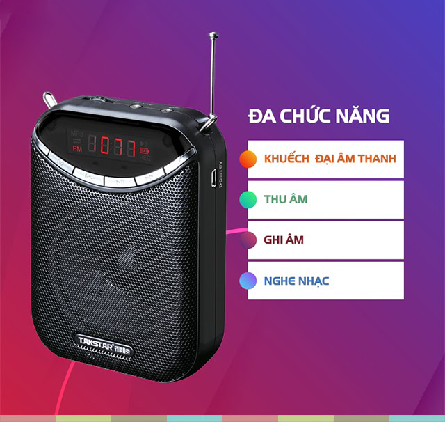 Máy Trợ Giảng Không Dây,Loa Trợ Giảng Takstar E190M, Hỗ Trợ Chức Năng Tiện Ích Giải Trí Đa Phương Tiện Lọc Ồn Và Giảm Hú Tiếng, Hỗ Trợ,FM Radio - Khe Cắm Thẻ Nhớ - Khe Cắm USB, Dung Lượng Lớn, Độ Bền Cao
