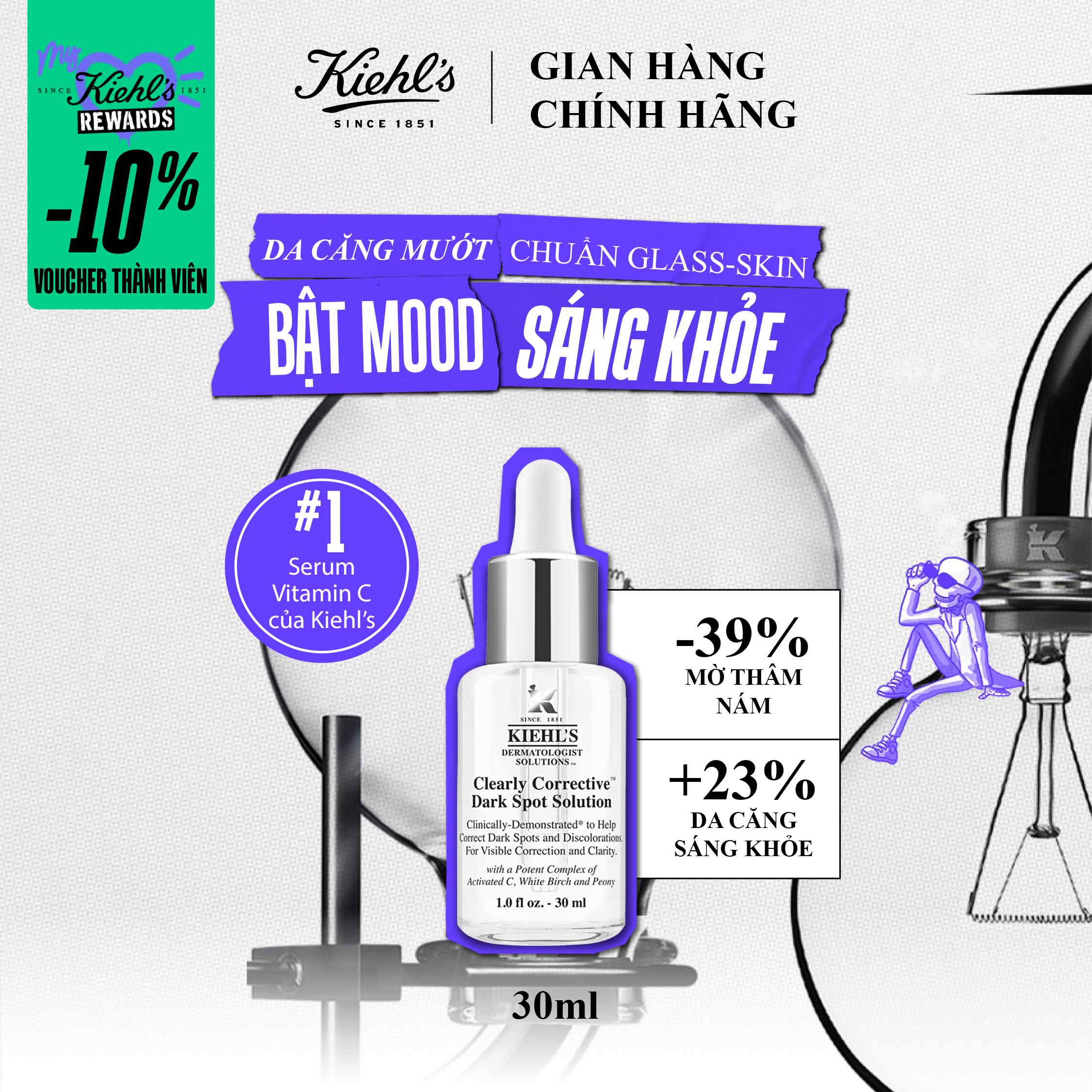 [VOUCHER 12%_TẶNG QUÀ ĐƠN 1.8 TRIỆU] [DEAL] Serum Vitamin C Kiehl's Clearly Corrective™ Dark Spot Solution 30ML