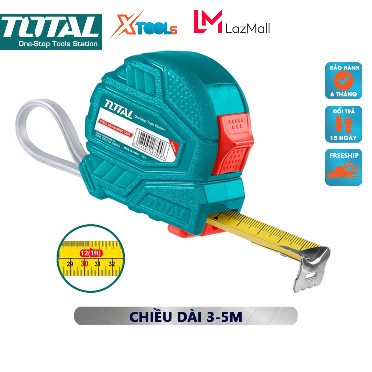 Roll ruler steel base gold total | ruler scissors length 3m - 5m width of leaf ruler 16mm - 25mm measurement, precision measurements in building [genuine] [XTools]