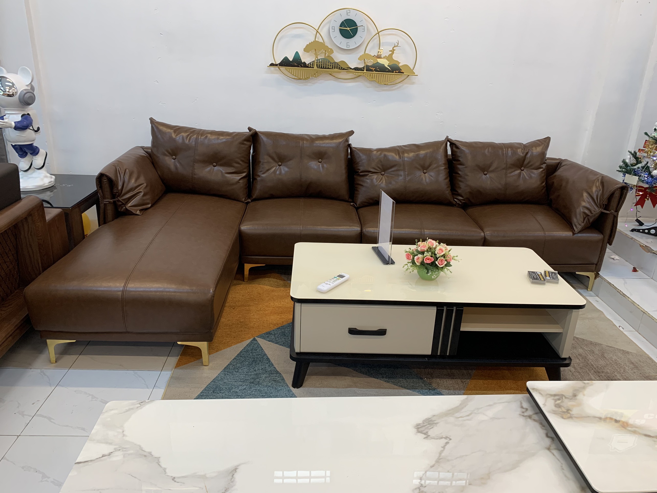 Ghế sofa góc L bọc da công nghiệp