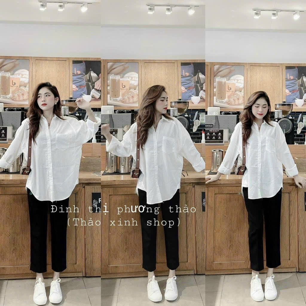 Áo sơ mi kiểu nữ form rộng tsa175a - áo sơmi trơn basic dài tay một túi chất liệu đũi loại 1 hàng qc