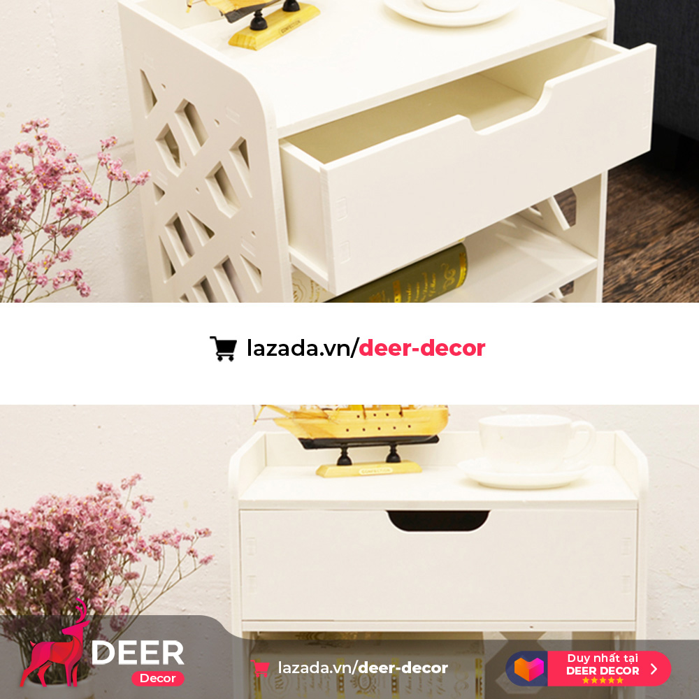 Cabinet bedside shelf-versatile-with drawer-deer decor