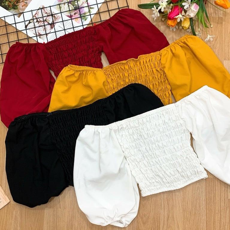 Áo voan nhún trễ vai tay rớt cute ttkx0577