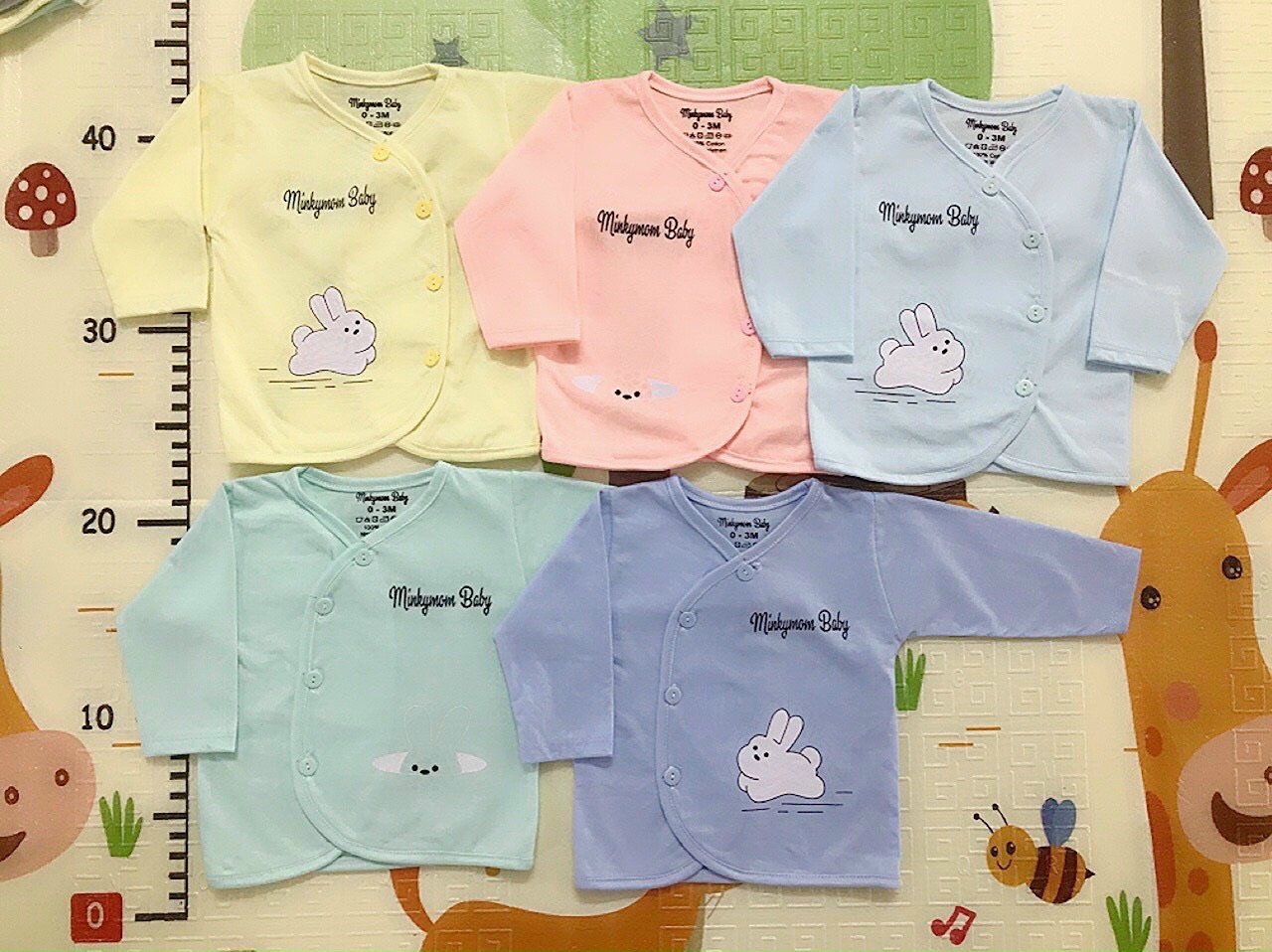 Combo 5 Áo Dài tay Minky thỏ sơ sinh cổ tim cài chéo