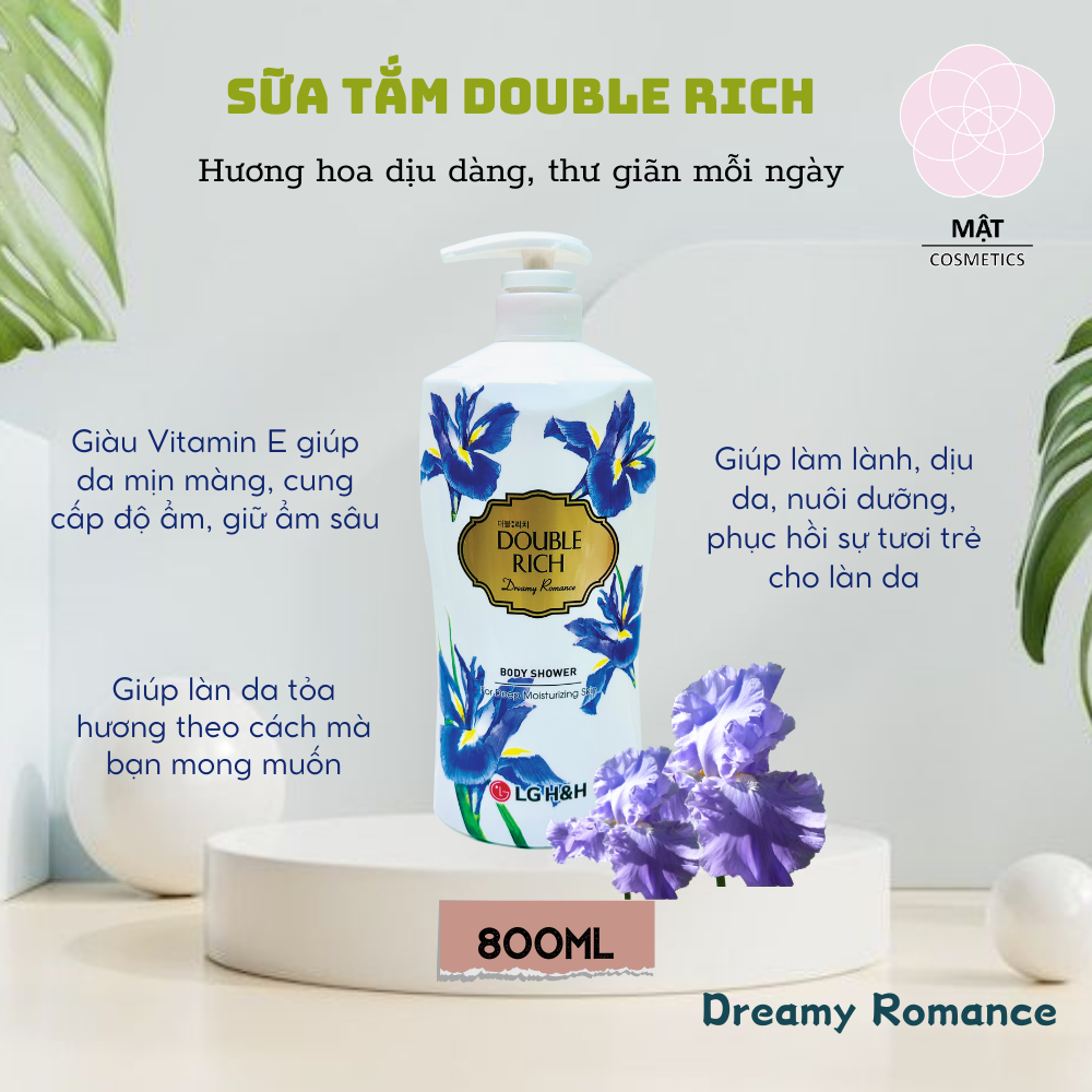 Sữa tắm hương hoa Double Rich Hoa Iris - Hoa Hồng - Hoa Lily - Hoa Anh Đào - Hoa Sen 800g