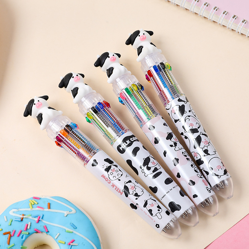 Bút Bi Bấm 10 ngòi nhiều màu dễ thương hình động vật hoạt hình, bút bấm cute