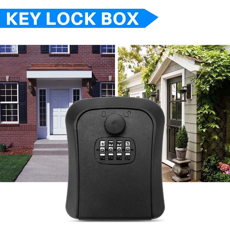 Key Lock Box, Wall-Mounted Zinc Alloy Key Box Weatherproof 4-Digit Combination Key Storage Lock Box