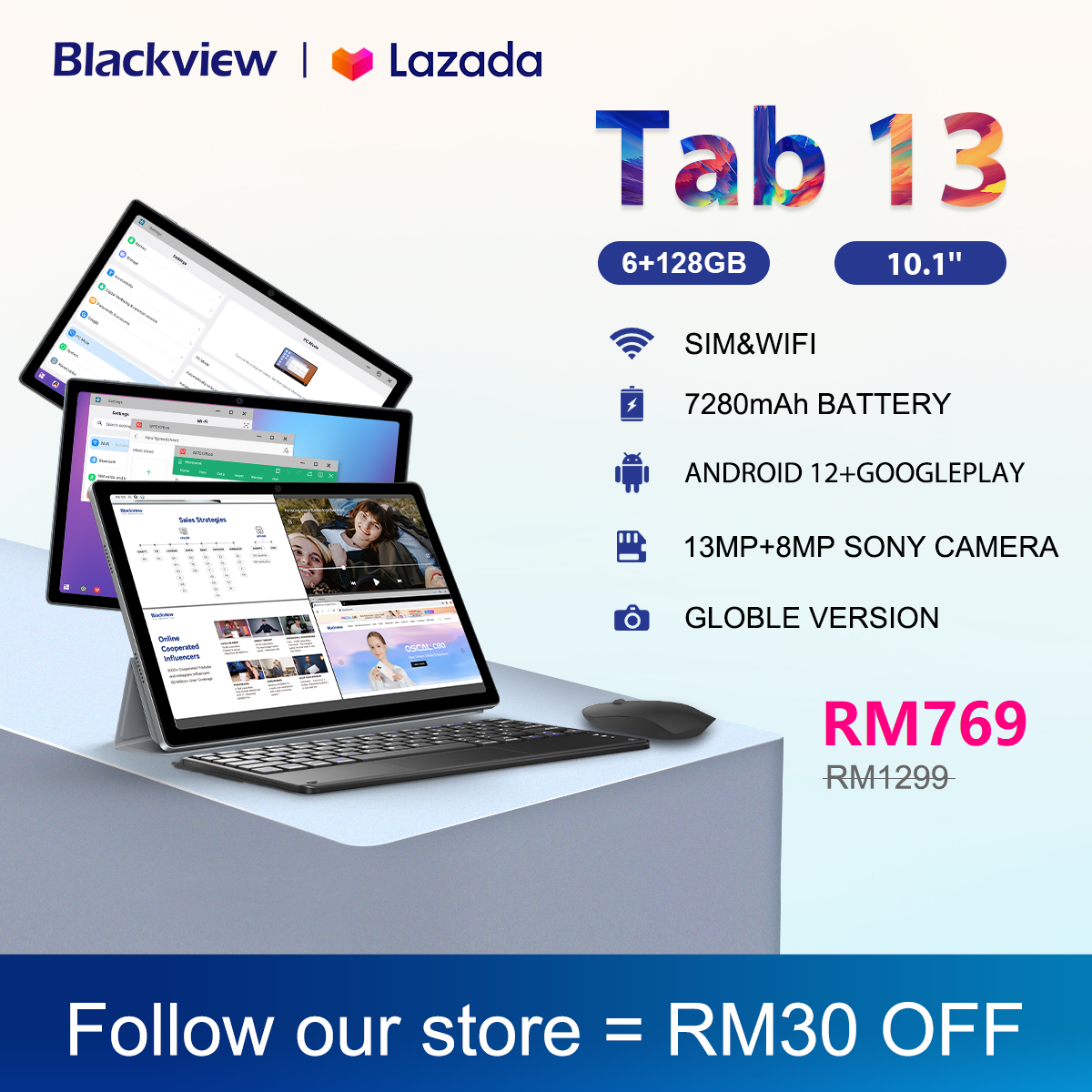 Blackview Tab 13 Android Tablet 10.1 Inch FHD+ Display 6GB Ram 128GB Rom
