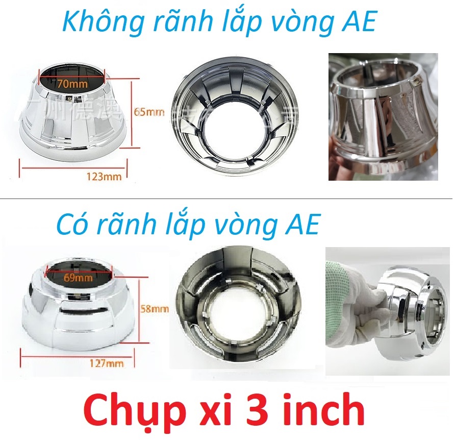 Chụp xi bi cầu 3 inch đủ mẫu không và có rãnh lắp vòng thiên thần vòng angel trang trí đèn xe máy ô tô