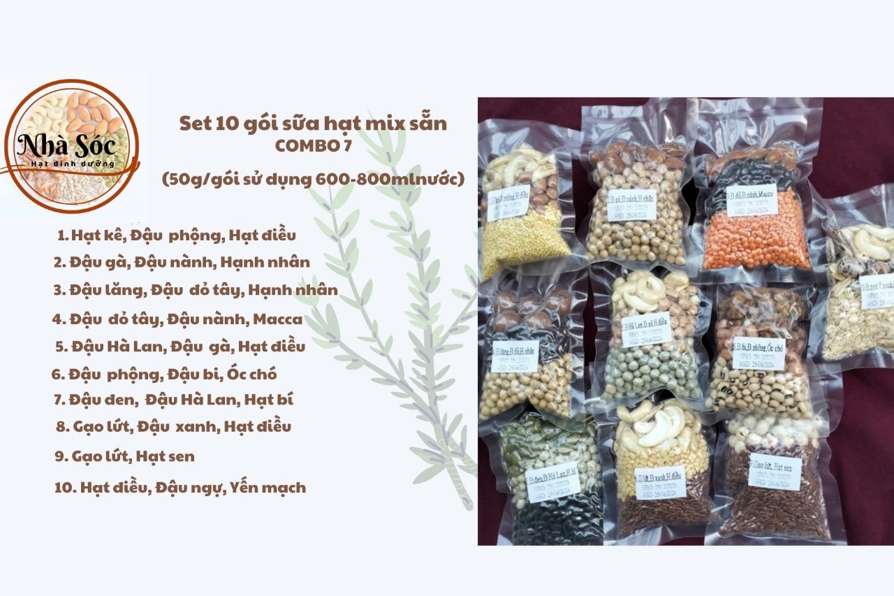 Set hạt dinh dưỡng làm sữa hạt [COMBO 10 NGÀY Mix sẵn 50g/gói]