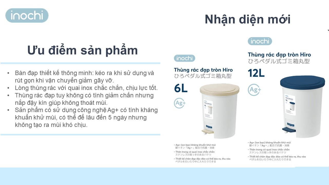 Thùng rác đạp tròn Inochi 6L -12L (kèm ruột, có phân tử Ion Ag+ kháng khuẩn, khử mùi) [HCM-Giao hoả tốc 2h]