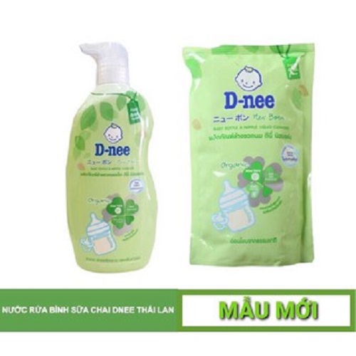 COMBO Nước rữa bình sữa núm vú cho bé Dnee Chai 600ml và Túi 550ml