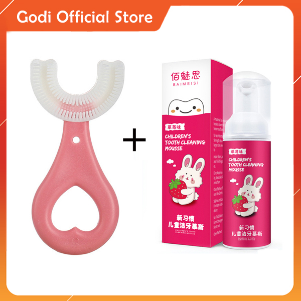 Combo Bàn Chải Chữ U Silicon Và Kem Đánh Răng Dạng Bọt Cho Bé