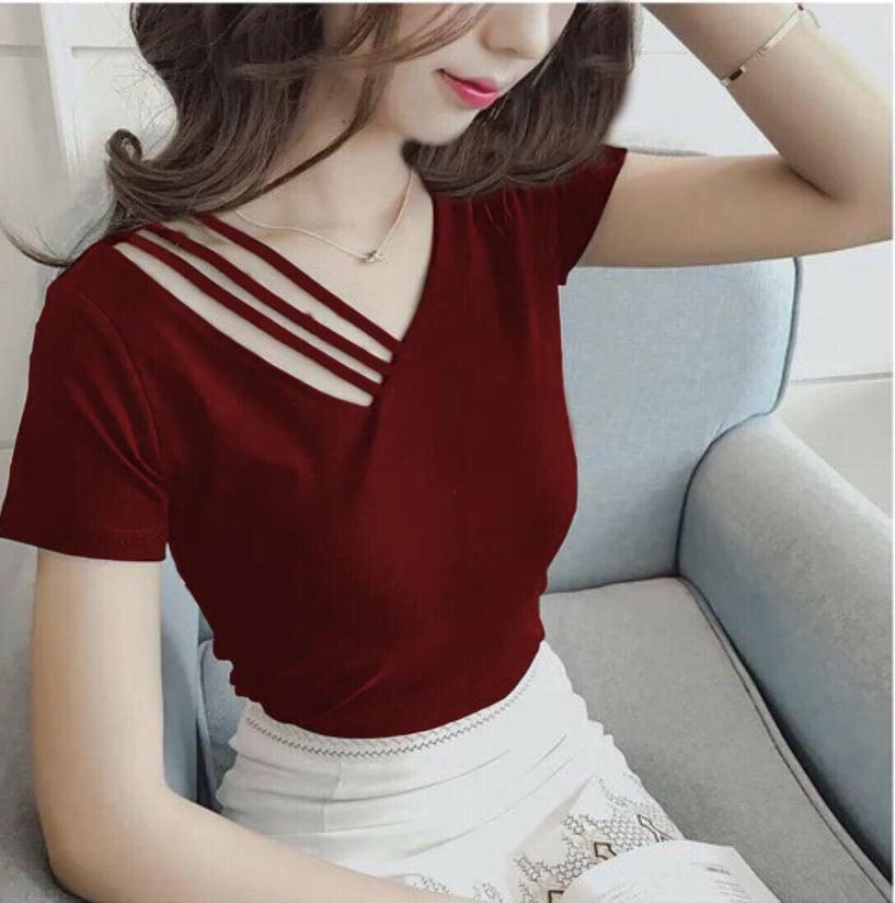 Áo lụa cổ kiểu đan dây tay ngắn cực xinh TTKX0273