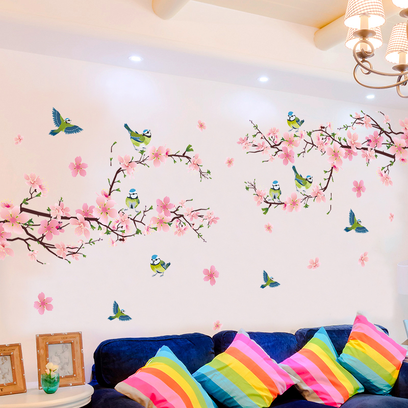 DECAL DÁN TƯỜNG ĐÔI CÀNH ĐÀO HỒNG 6