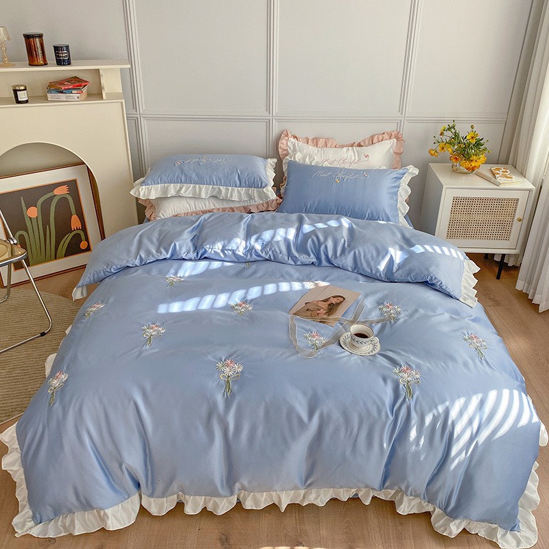 BỘ VỎ CHĂN GA PHI LỤA THÊU HOA