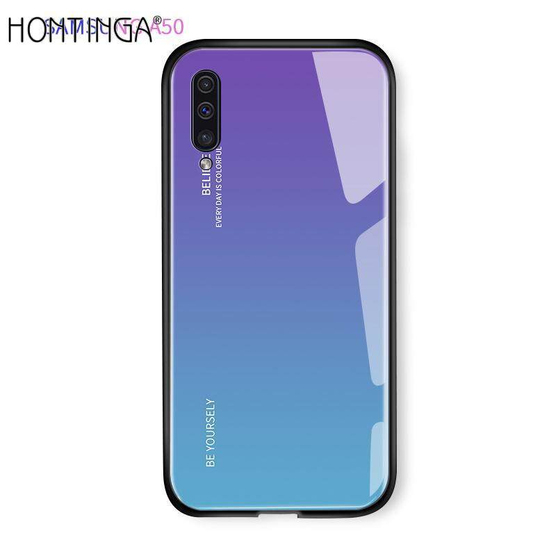 Gradient Tempered Glass Phone Case For Samsung Galaxy A50 Case Luxury Fashion Shockproof TPU Protective Hard Colorful Cover Casing Shell