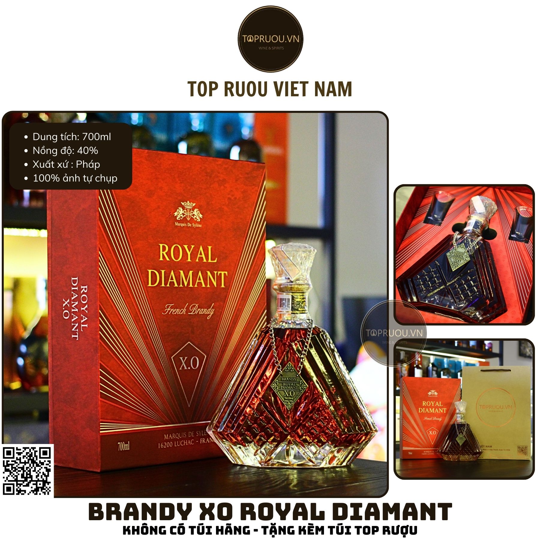 [Includes Beautiful Box] Brandy Xo Alexander - Attitude - Royal Diamant 700ml [Genuine][Top Vietnamese Wine]