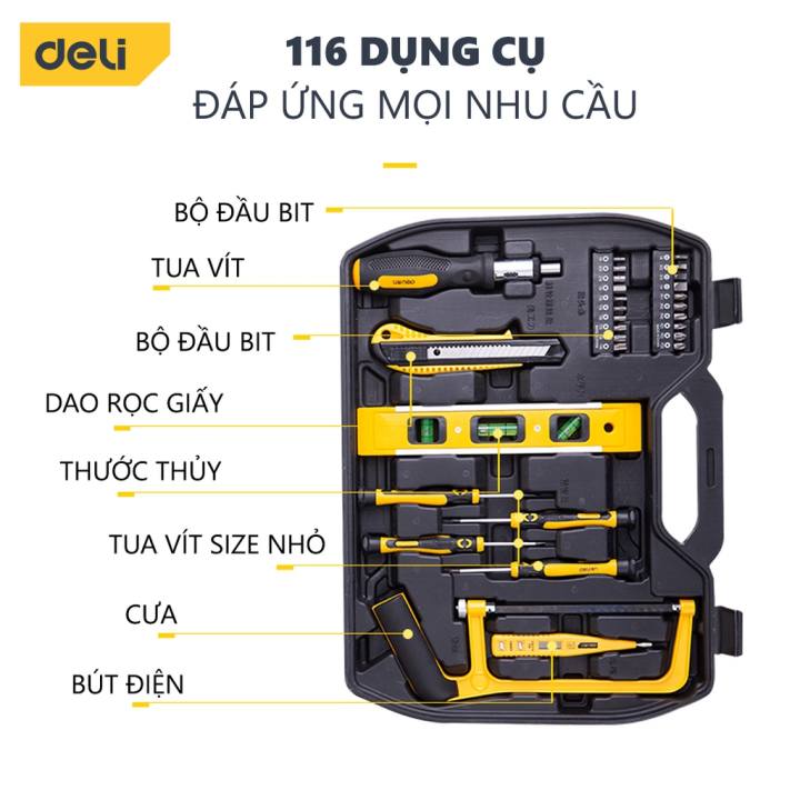 Bộ Dụng Cụ Sửa Đa Năng 116 Chi Tiết Deli Cao Cấp Chính Hãng - Sử Dụng Nhiều Mục Đích, An Toàn, TIện Lợi - DL5973 - Hình ảnh 5