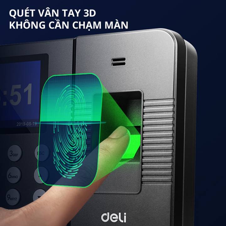 Máy Chấm Công Quét Vân Tay Deli Chính Hãng Mẫu Mới - Màn Hình 2.4 Inch, Cổng Kết Nối USB - Nhiều Ngôn Ngữ - E3960 - Hình ảnh 7