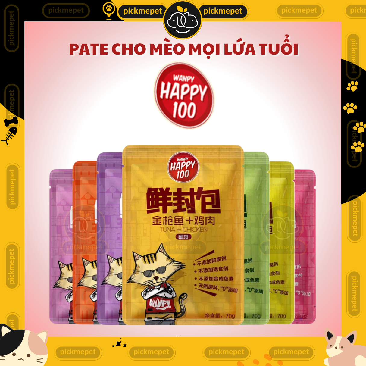 Pate Wanpy Happy 100 Cho Mèo Mọi Lứa Tuổi 70g