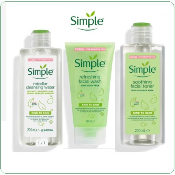 Sữa rửa mặt , Tẩy Trang , Nước hoa hồng Simple Kind To Skin Refreshing Facial Wash nhập khẩu