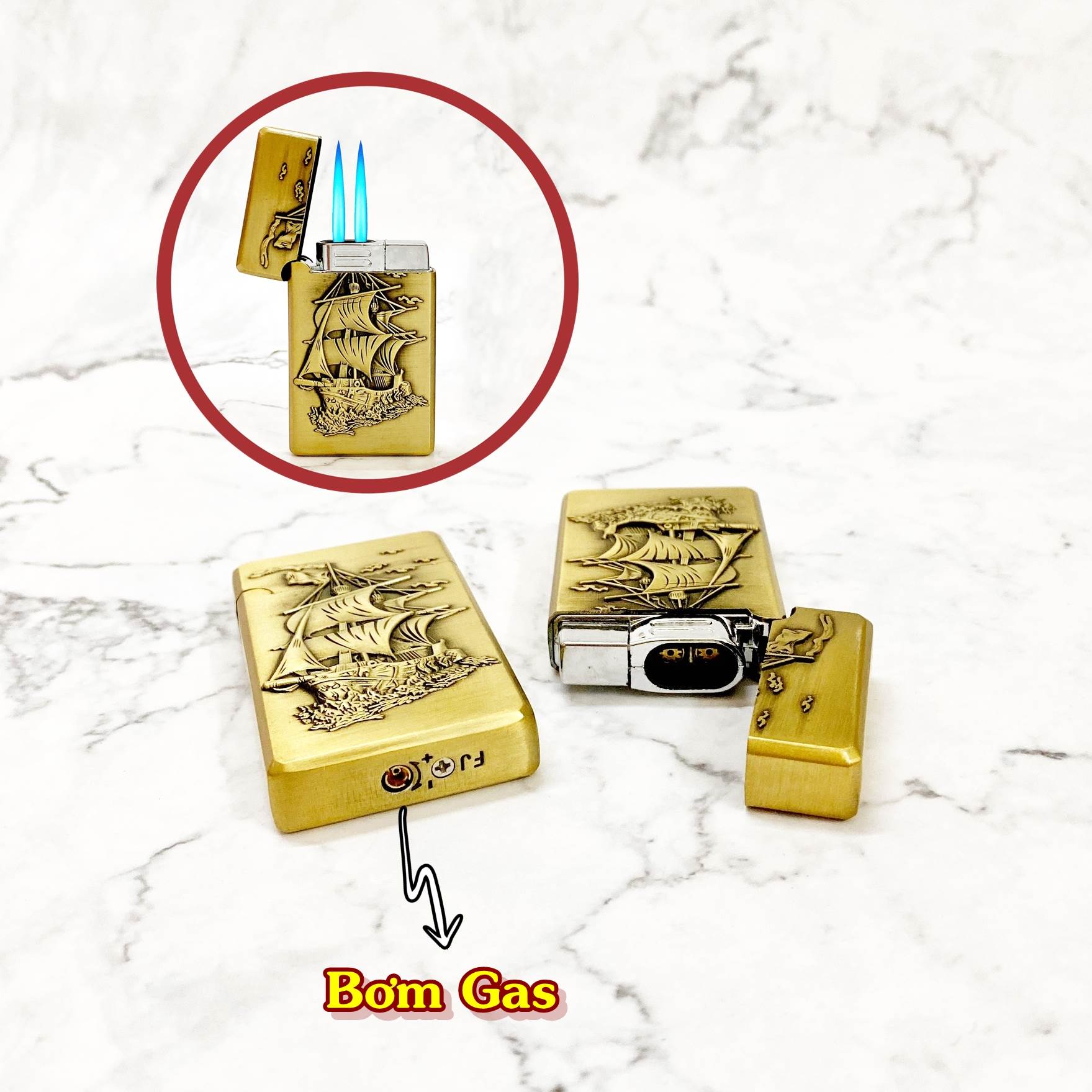 BẬT LỬA KHÈ BẤM NGANG 2 TIA HÌNH BÁT MÃ (MÃ ĐÁO THÀNH CÔNG) - (XÀI GAS)