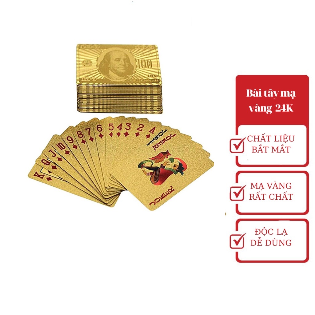 Bộ bài tây 52 lá mạ vàng 24k, bộ bài nhựa mạ plastic