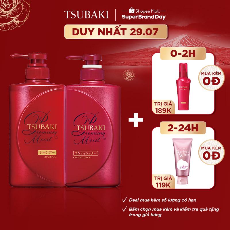 Bộ đôi gội xả Dưỡng tóc bóng mượt Premium Moist Tsubaki