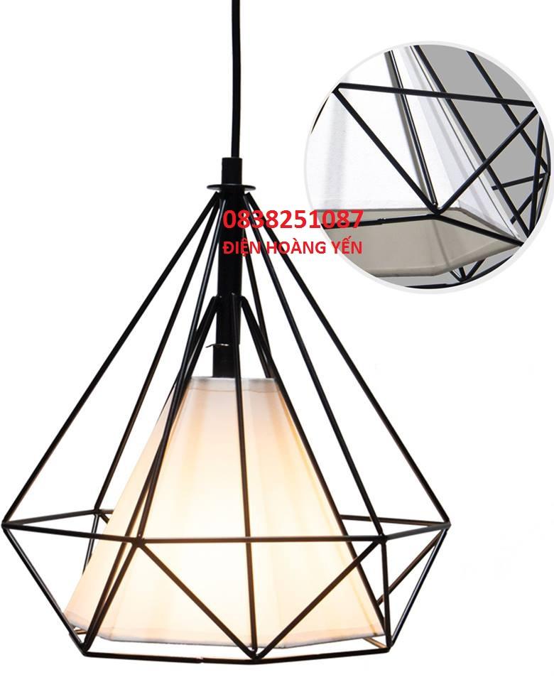 Đèn thả bàn ăn - đèn thả quán cafe - đèn thả salon - đèn trang trí thả kim cương 25cm kèm bóng led cao cấp - tặng bóng led edison