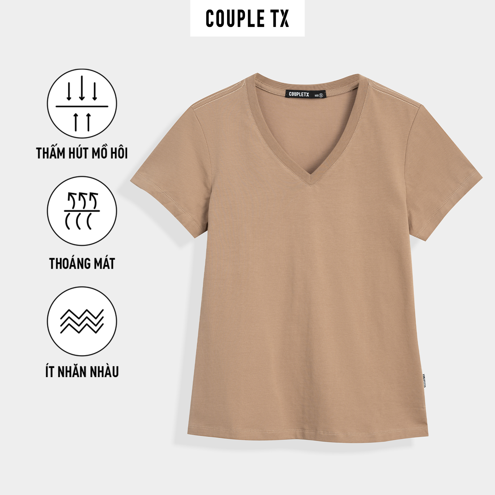 Áo Thun Nữ COUPLE TX - Cổ Tim Slim Basic WTS 2326/ WTS 2230