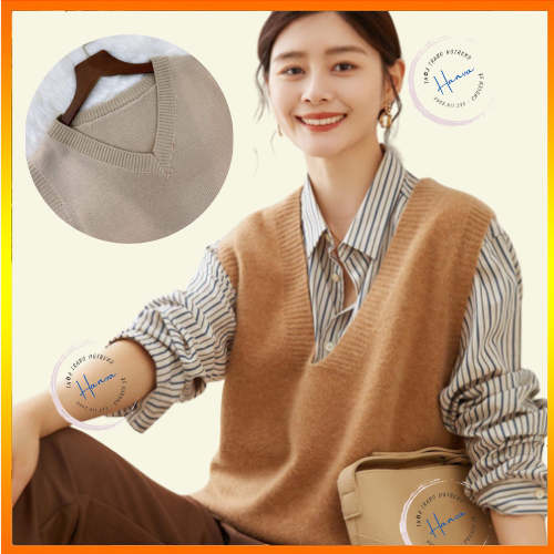 Áo GILE Len Nữ Màu Trơn Dày Dặn Cổ V Tim Basic Phong Cách Hàn Quốc
