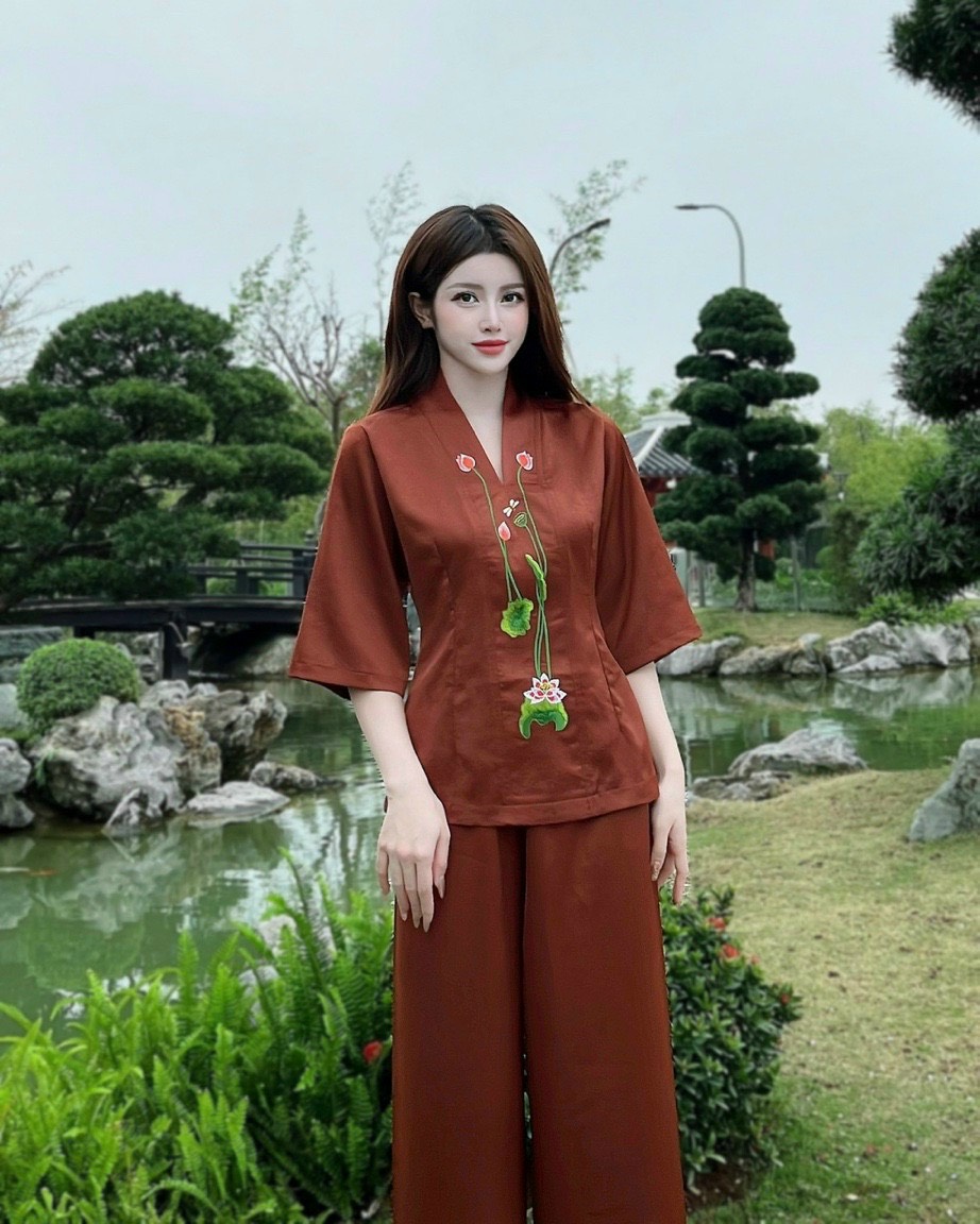Đồ Lam Đi Chùa # Bộ Bà Lai Lụa Sen # Quần Áo Nữ