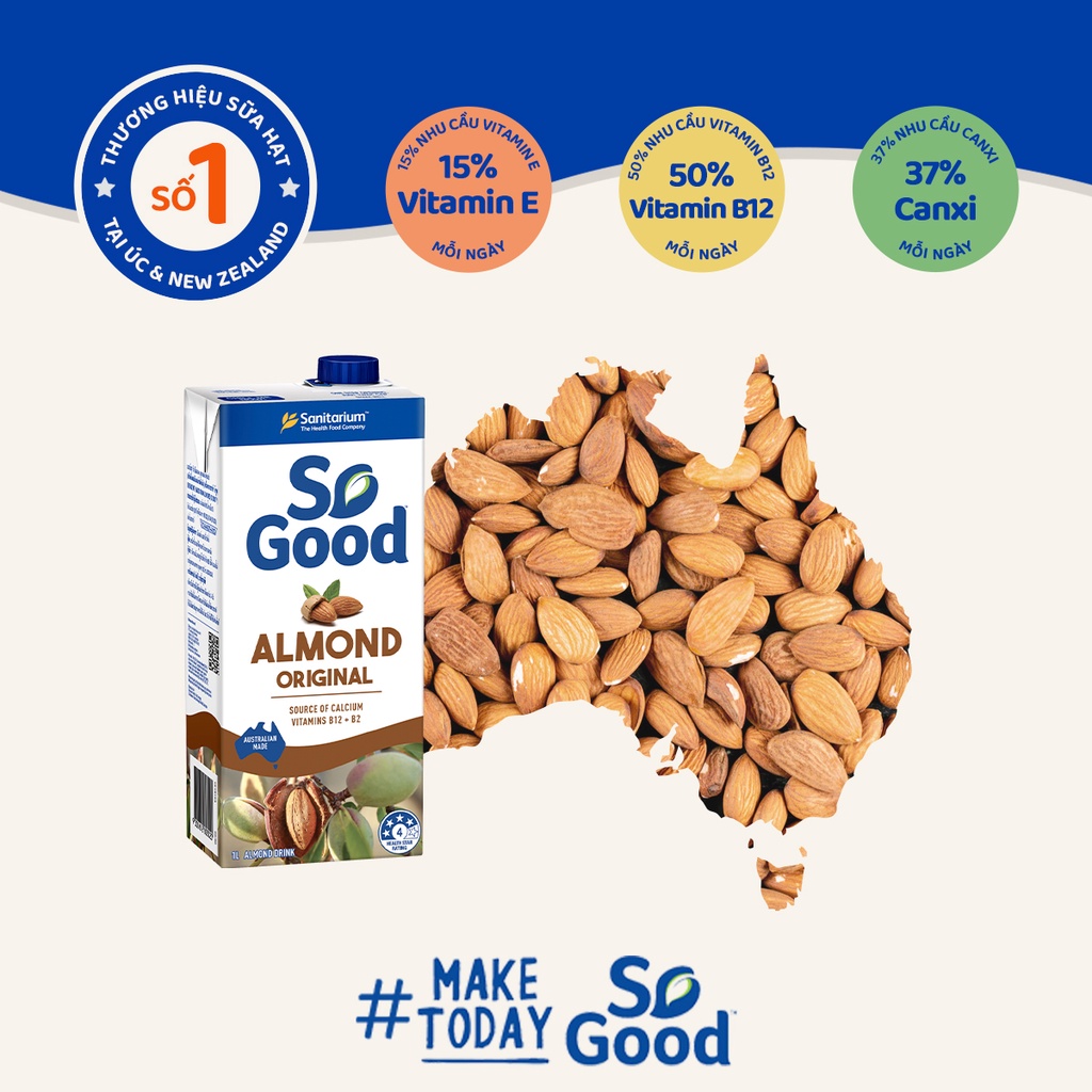 Sữa hạt hạnh nhân ít đường SO GOOD 1L - Happi