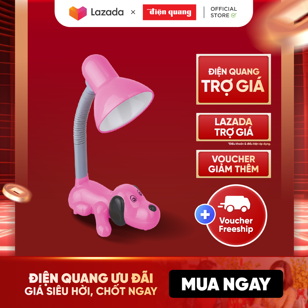 Đèn bàn Điện Quang ĐQ DKL06 BW (kiểu con chó, hồng, bóng ánh sáng vàng, cắm điện trực tiếp)