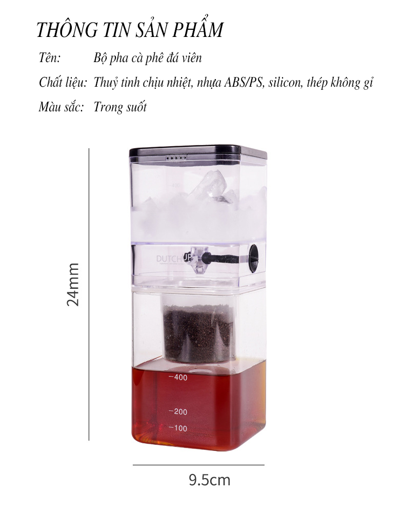 Bình thuỷ tinh pha cafe đá lạnh nhỏ giọt 500ml - Cold brew coffee maker - bộ pha cà phê đá viên