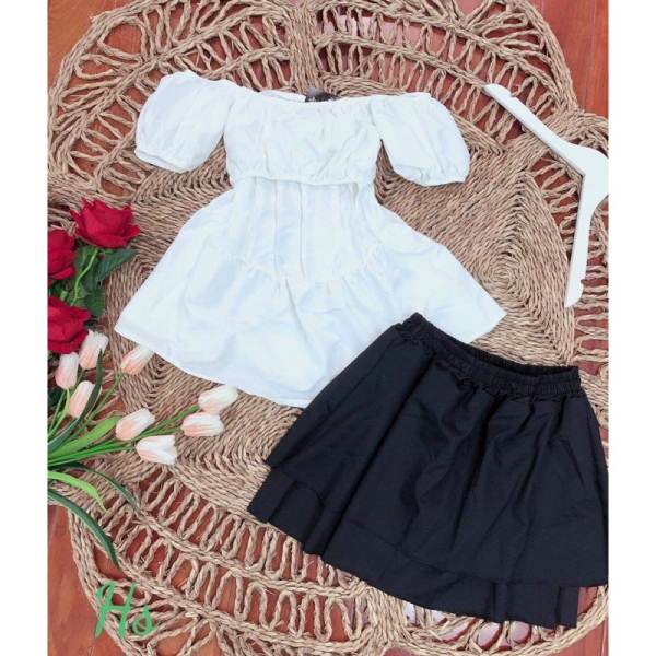 Set Áo Trễ Vai + Chân Váy Đen
