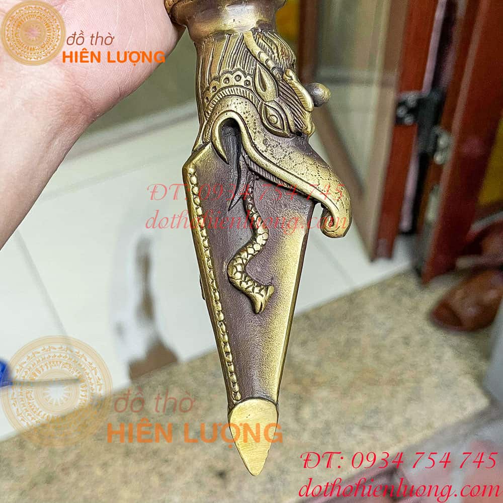 Dao Phurba Bằng Đồng Dài 37cm (Có chùy kim cang ở giữa) - Pháp Khí Mật Tông