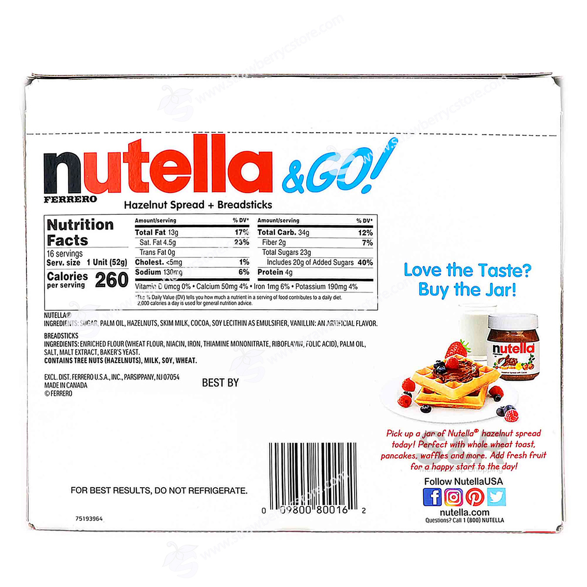 Nutella & Go Hazelnut Butter Dipping Sticks Hazelnut Spread & Breadsticks