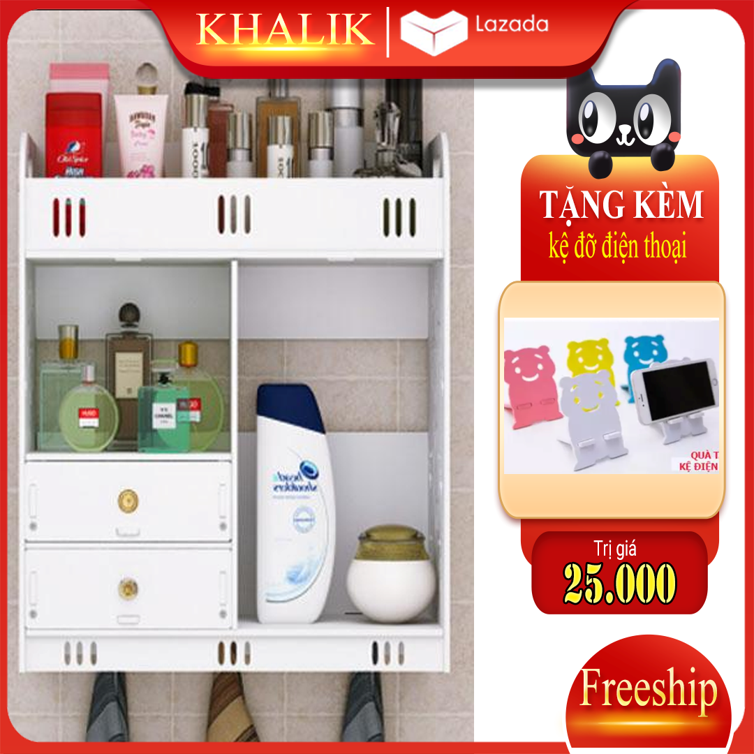 Tủ kệ nhà tắm treo tường cao cấp, chịu nước P01 + Tặng 01 kệ đỡ điện thoại giá trị