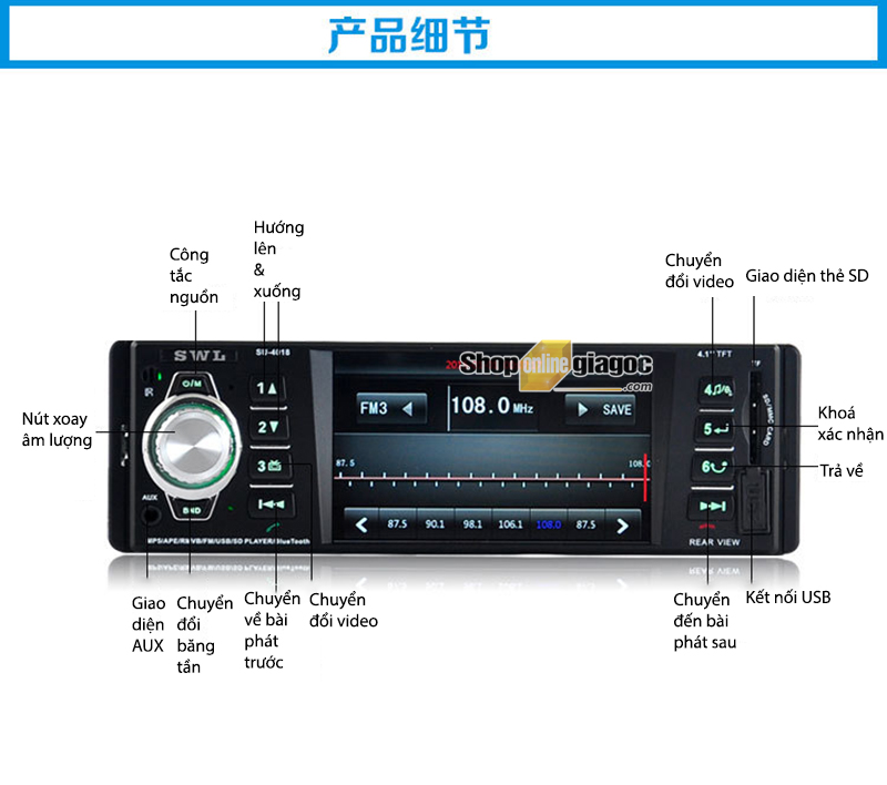 Đầu 1 Din Mp5 Màn Hình 4.1 Inch Bluetooth SU-4018/4019