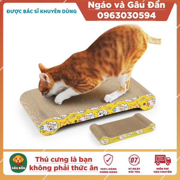 Bàn cào móng cho mèo bằng bìa 2 đầu cong cỡ to Ngáo Và Gâu Đần tặng kèm catnip giúp mèo thư giãn